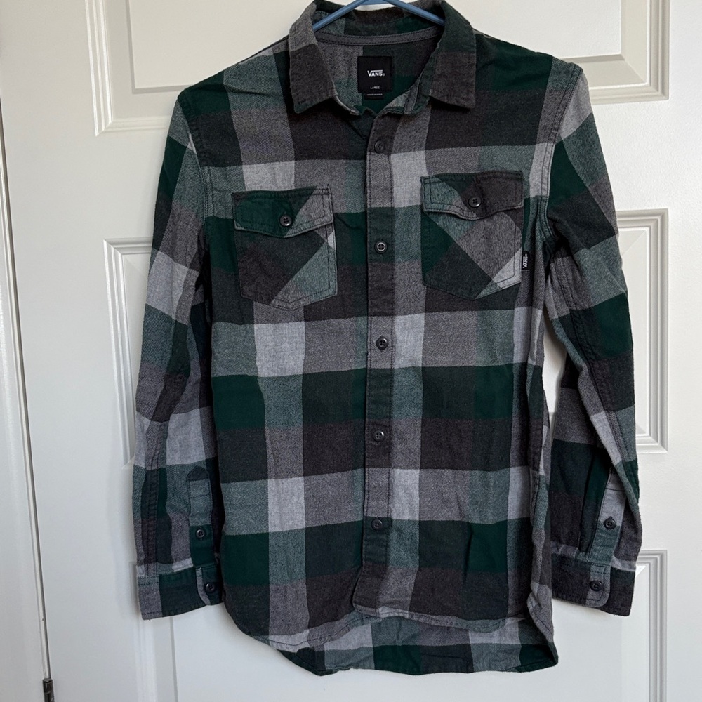 Vans Men's Casual Green and Gray Checkered Shirt
